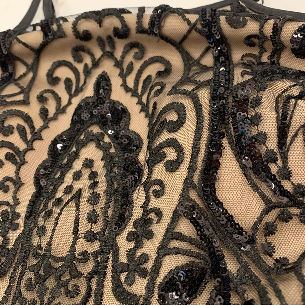 Crystal Doll Black /Beige Sequined High Low Formal Dress Size 0 - Picture 5 of 14